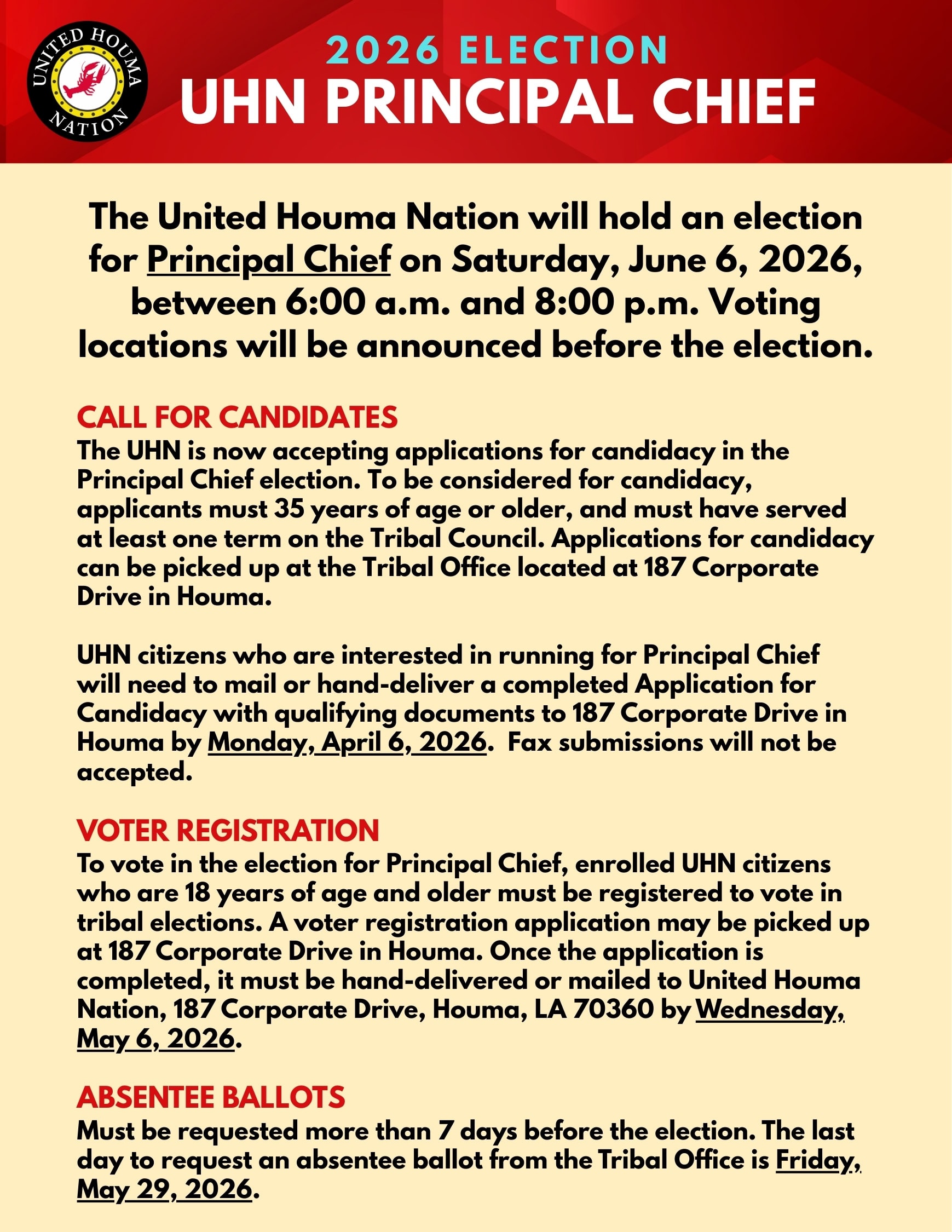 2026 Principal Chief Election: Call for Candidates; Voter Registration ...